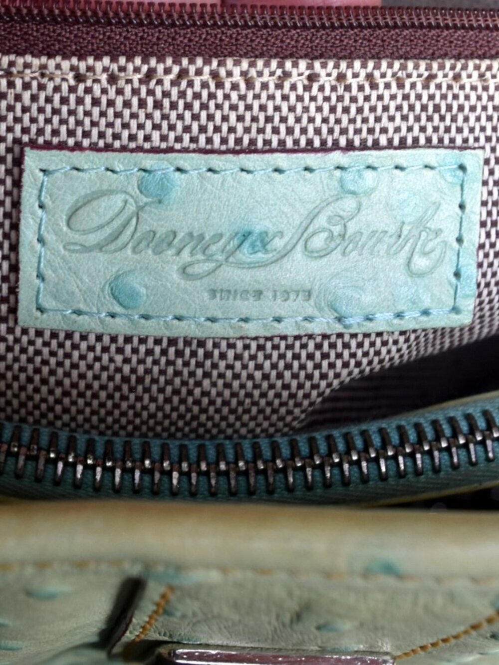Dooney & Bourke Ostrich Embossed Leather Satchel Aqua Seafoam Blue Shoulder Bag - Picture 14 of 15